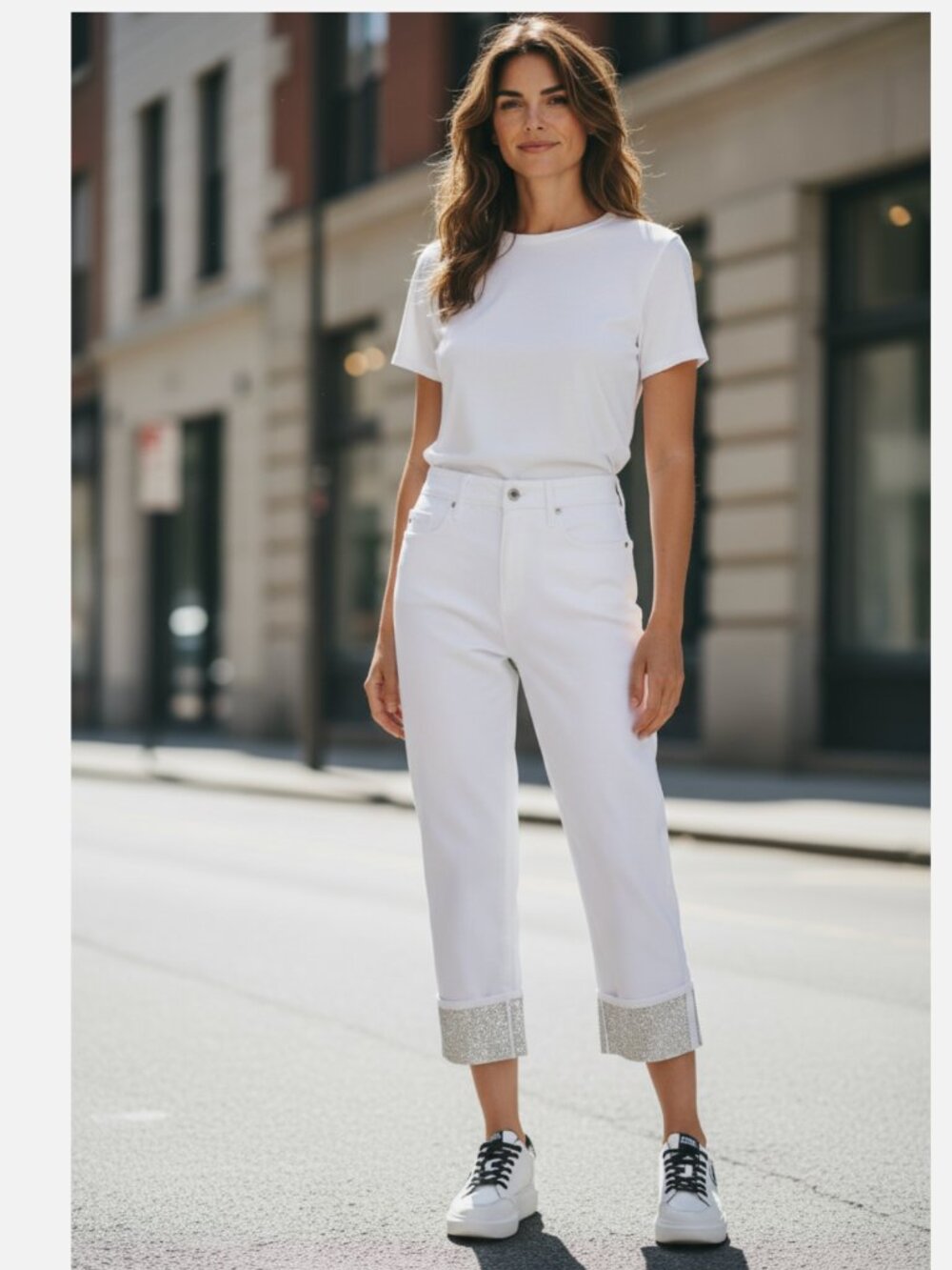 NWT Karl Lagerfeld CROPPED MID-RISE COTTON-BLEND CRYSTAL CUFF STRAIGHT-LEG JEAN